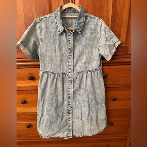 Denim Tiered Babydoll Dress Button Front Medium